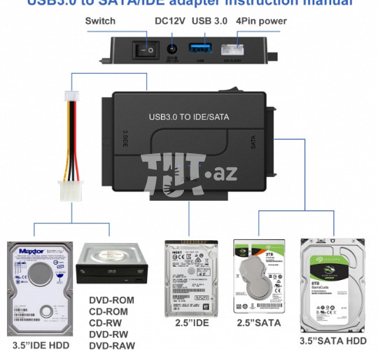 Universal USB 3.0 to IDE/SATA convertor with power switch 80 AZN Tut.az Pulsuz Elanlar Saytı - Əmlak, Avto, İş, Geyim, Mebel