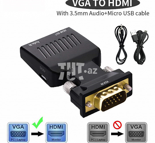 VGA to HDMI Converter Adapter 15 AZN Tut.az Pulsuz Elanlar Saytı - Əmlak, Avto, İş, Geyim, Mebel