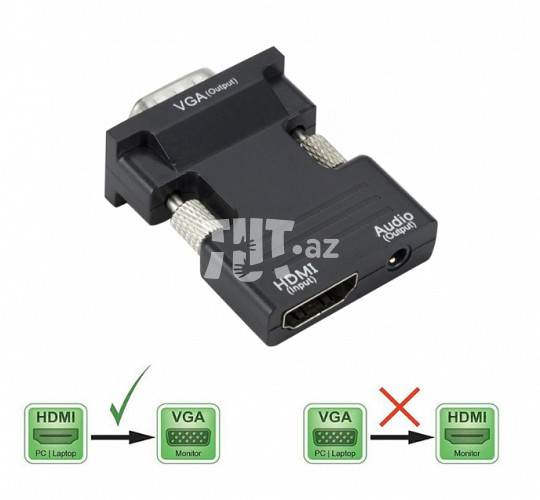 HDMI-compatible Female to VGA Male Converter with Audio Adapter 15 AZN Tut.az Pulsuz Elanlar Saytı - Əmlak, Avto, İş, Geyim, Mebel