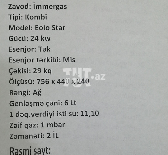 Immergas Eolo Star 24 kw 1 045 AZN Tut.az Бесплатные Объявления в Баку, Азербайджане