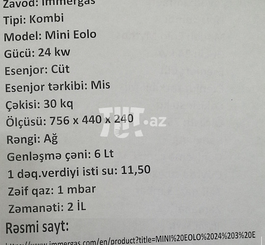 Immergas Mini Eolo 24 kw 1 280 AZN Tut.az Бесплатные Объявления в Баку, Азербайджане