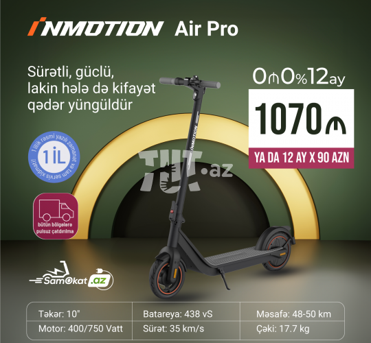 Электросамокат Segway Inmotion Air Pro, 1 070 AZN Endirim mümkündür, Bakı-da Elektrosamokatların alqı satqısı və kirayəsi
