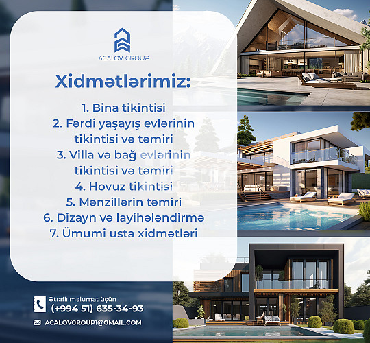 Sadə,premium,klassik evlərin tikintisi və təmiri 250 AZN Tut.az Pulsuz Elanlar Saytı - Əmlak, Avto, İş, Geyim, Mebel