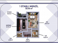 1-otaqlı mənzil , Yeni Günəşli qəs., 50.18 m² Баку