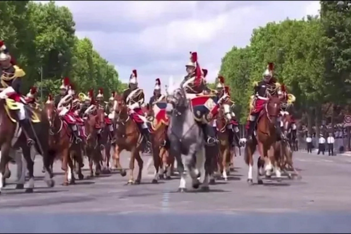 A horse escaped from formation and fell near Macron during a parade in Paris